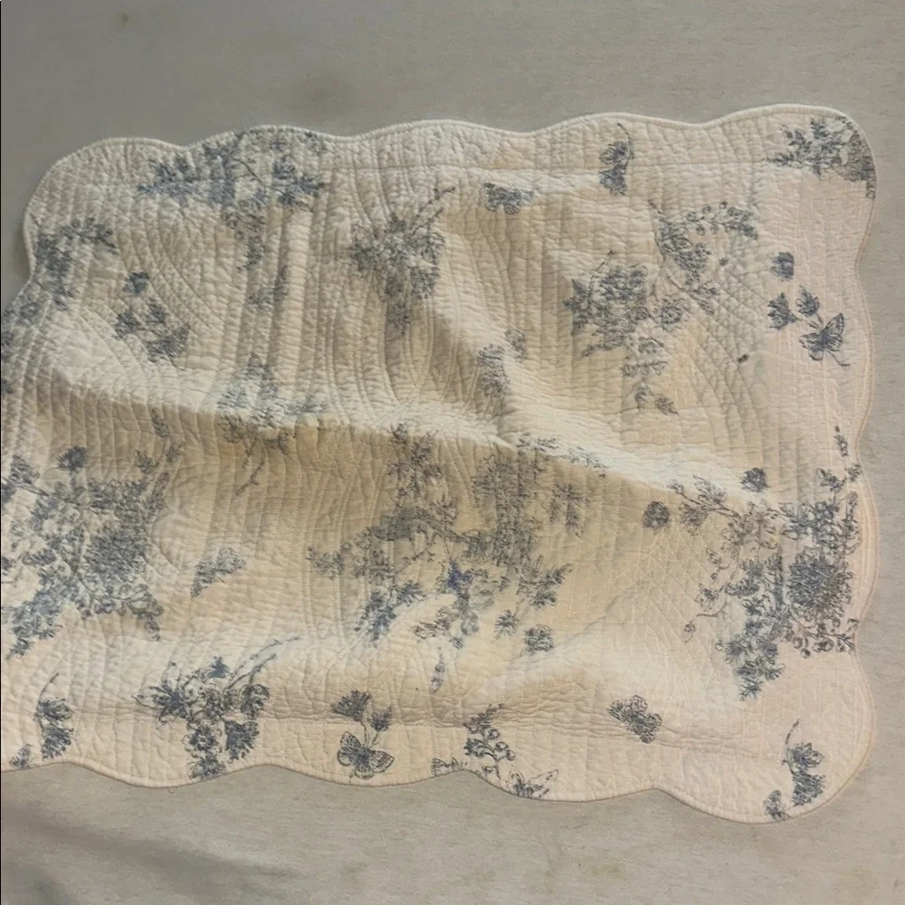 Home. Bedding. Floral Quilted Cream and Blue Pillowcase